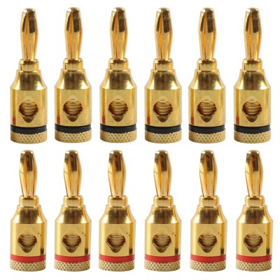 A6520 12 in 1 Car Gold  plated Red and Black 4mm Banana Head Audio Plug