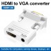 HDMI Female To VGA Male With Audio Adapter Computer Monitor TV Projector Converter  White